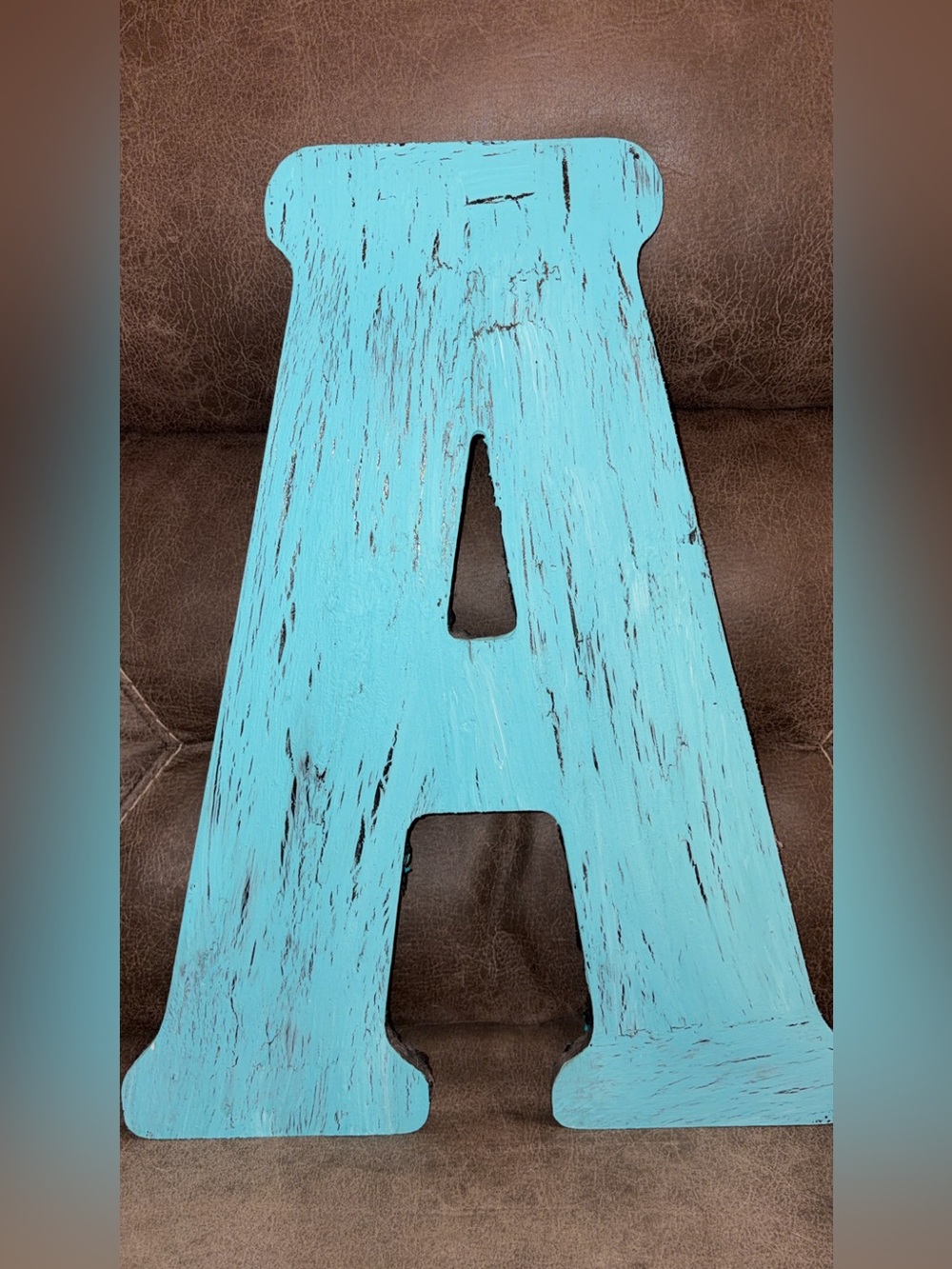 Distressed Turquoise Wooden Letter A
